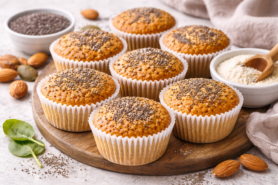 Keto Muffins mit Kartoffelfasern und Chia Samen