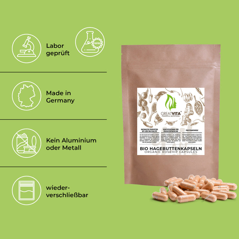 Cápsulas ecológicas de escaramujo – dosis diaria de 3000 mg