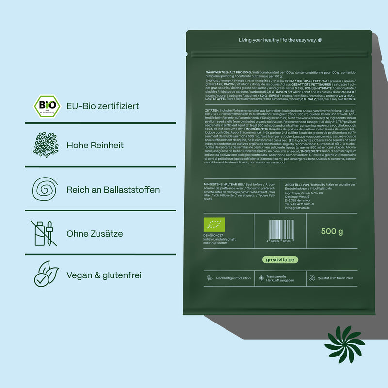 Bucce di psillio biologiche 500 g – ricche di fibre